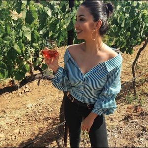 Zara Striped off the shoulder button up